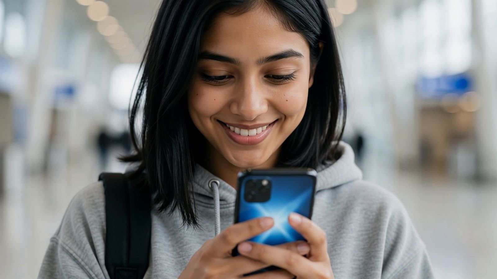 Team member handing a smartphone to a student (illustrative image)